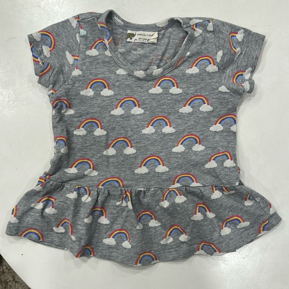 Monica + Andy Rainbow Ruffle Top, Organic Cotton, Size 2T EUC